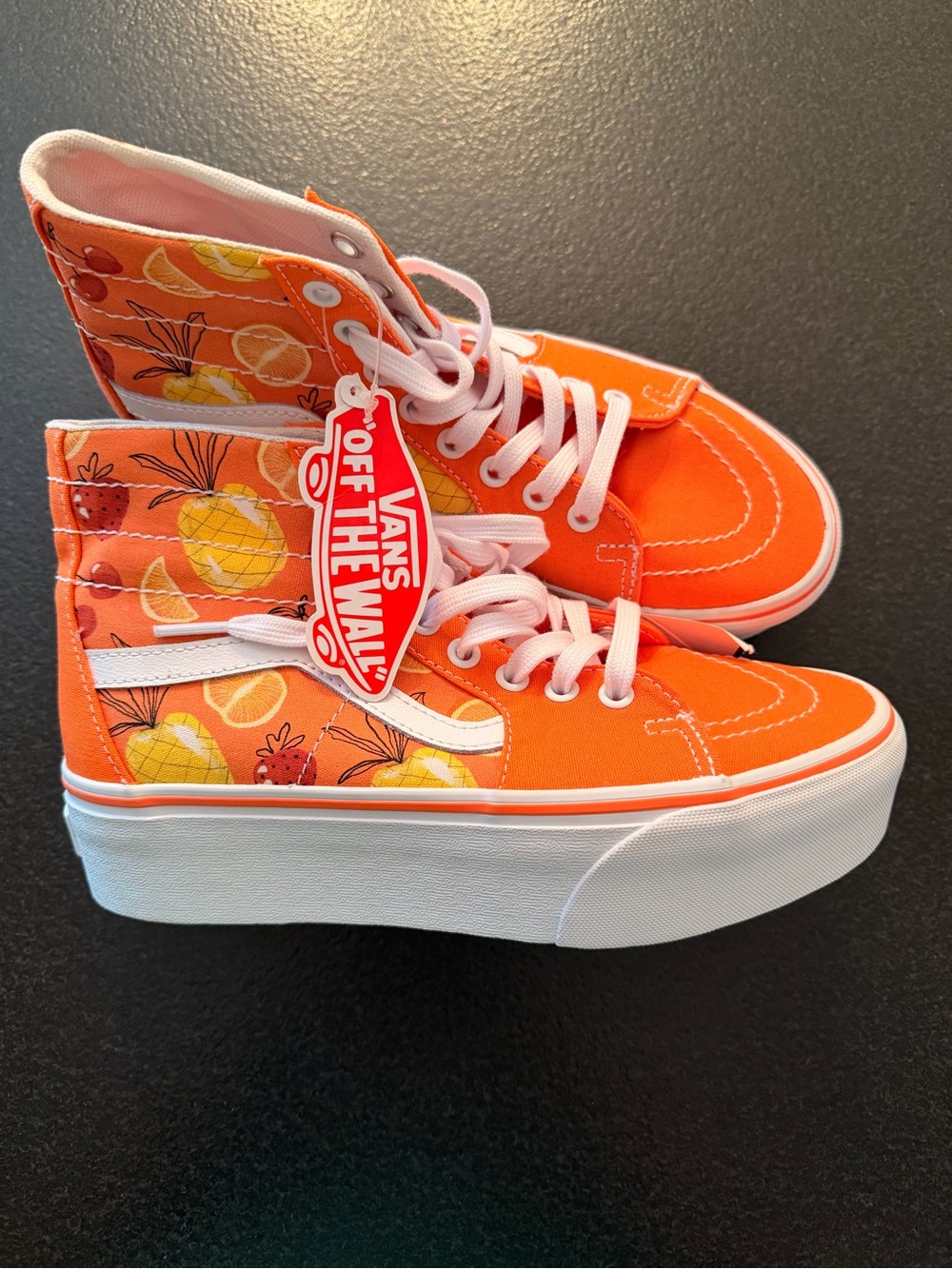 Vans SK8-HI Top Taper Stackform sneakers in the "Summer Fruit Punch" colorway.